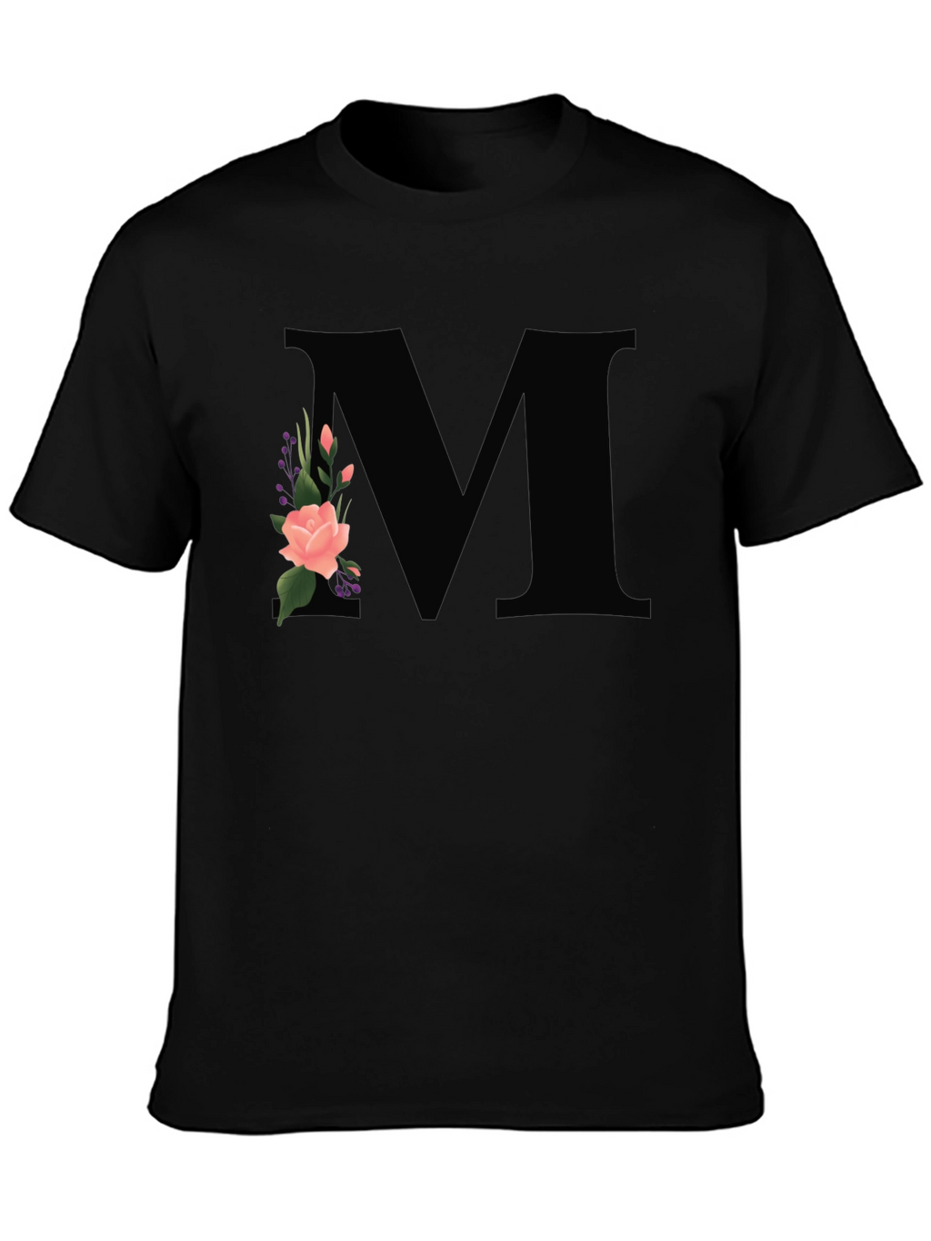 Floral Initial M Black T-Shirt