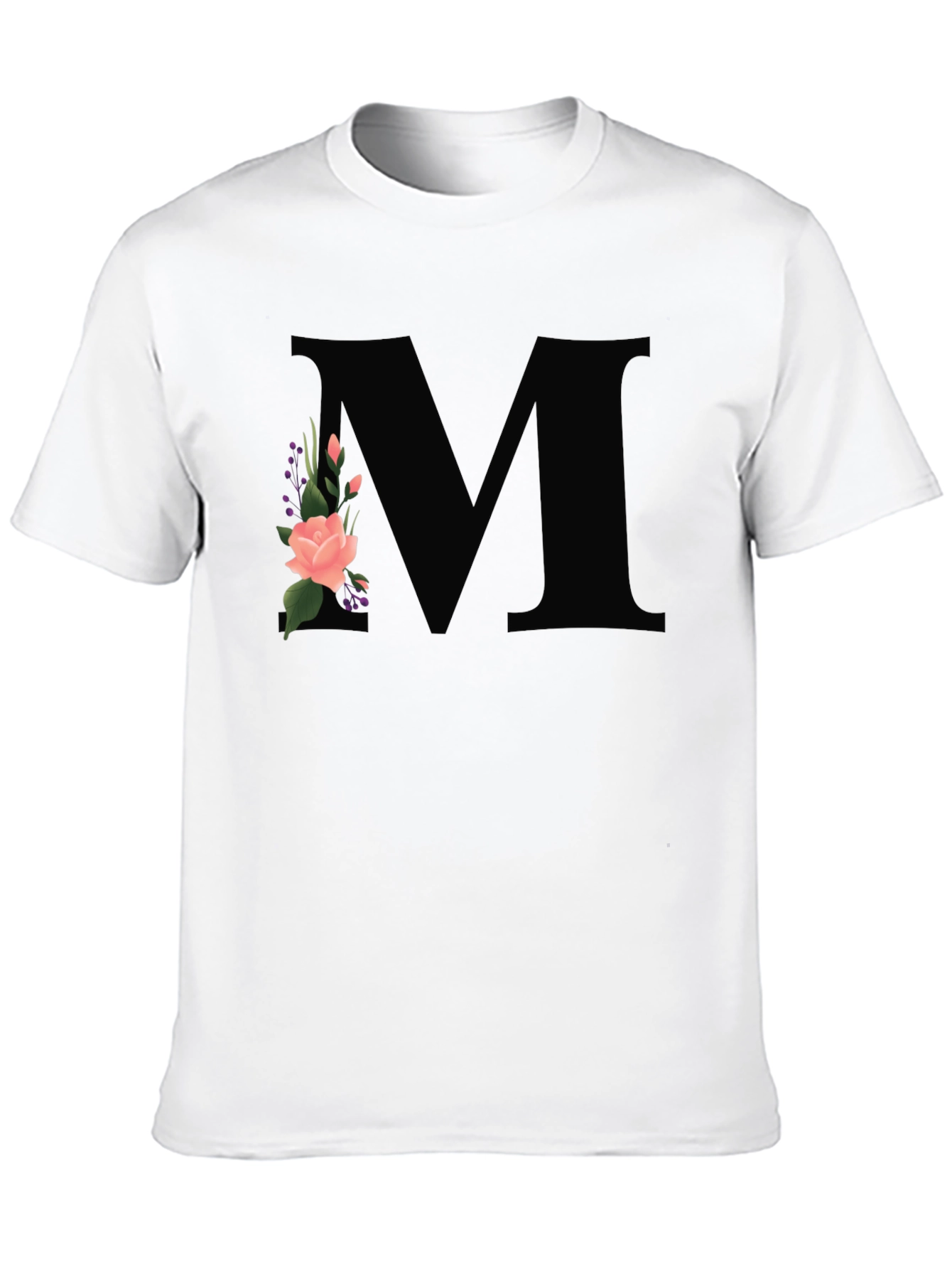Floral Initial M Black T-Shirt