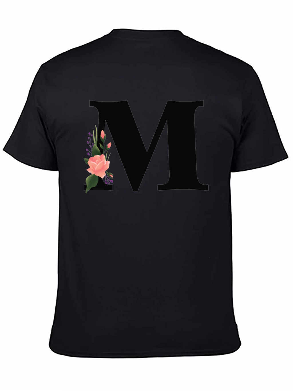 Floral Initial M Black T-Shirt