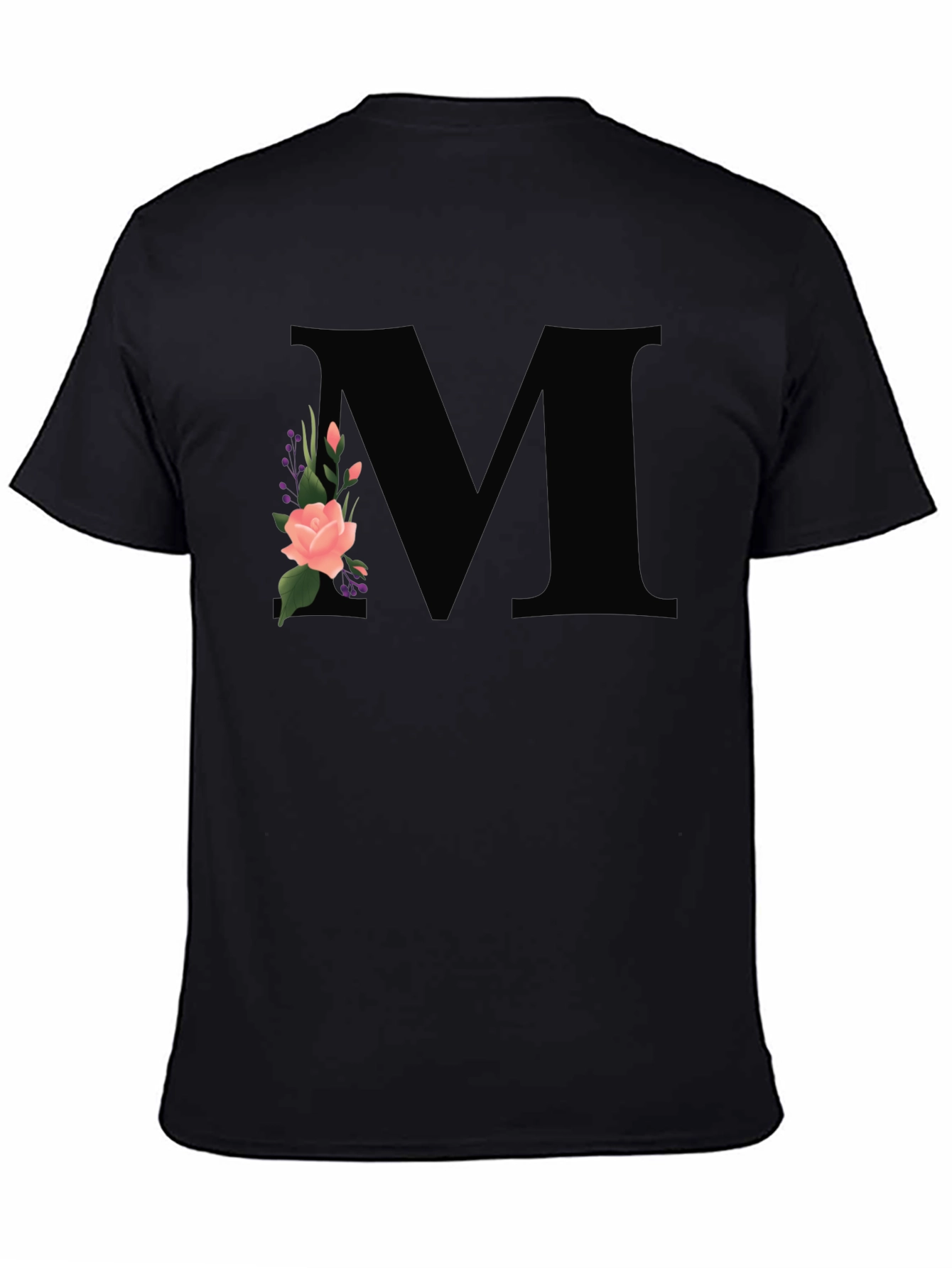 Floral Initial M Black T-Shirt