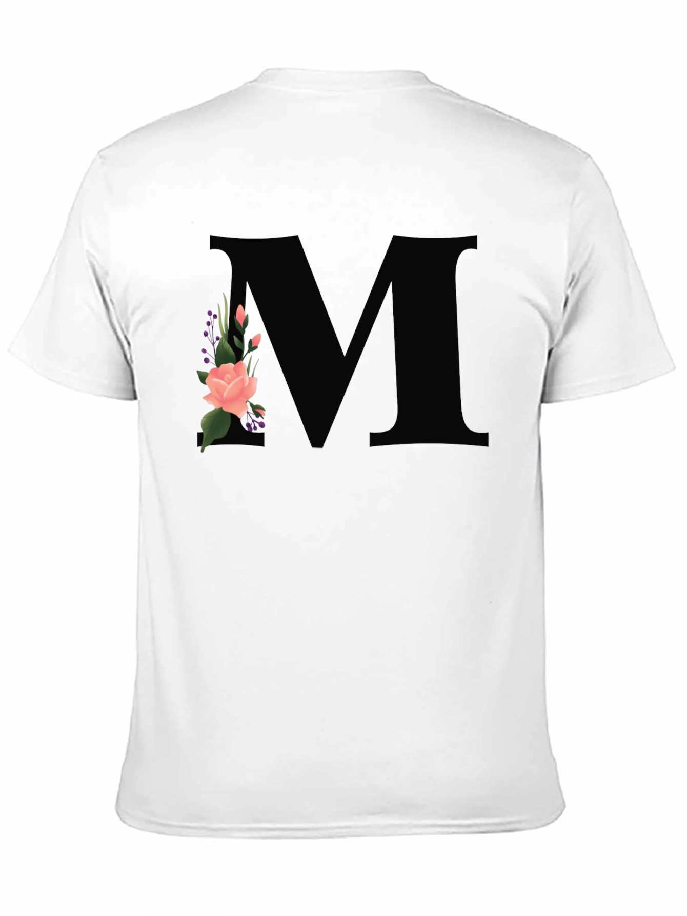 Floral Initial M Black T-Shirt