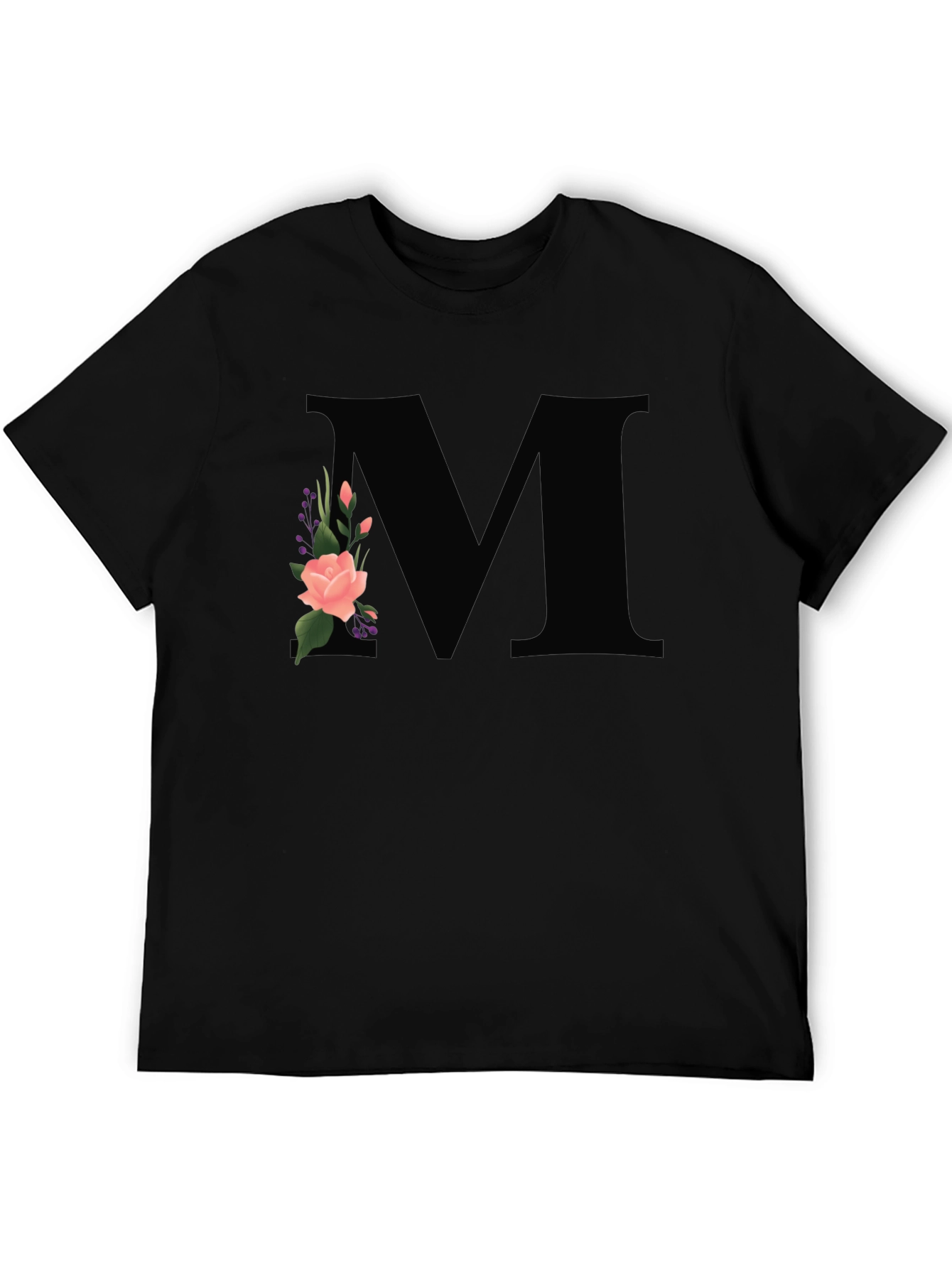 Floral Initial M Black T-Shirt
