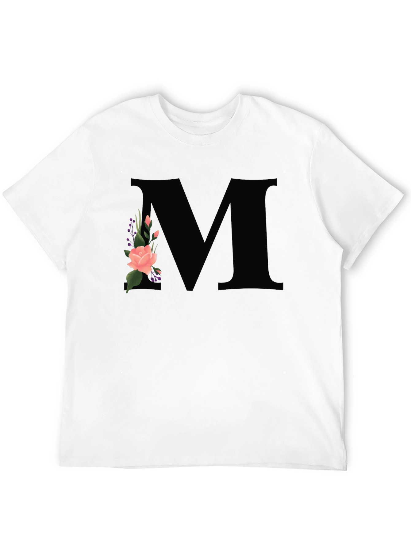 Floral Initial M Black T-Shirt