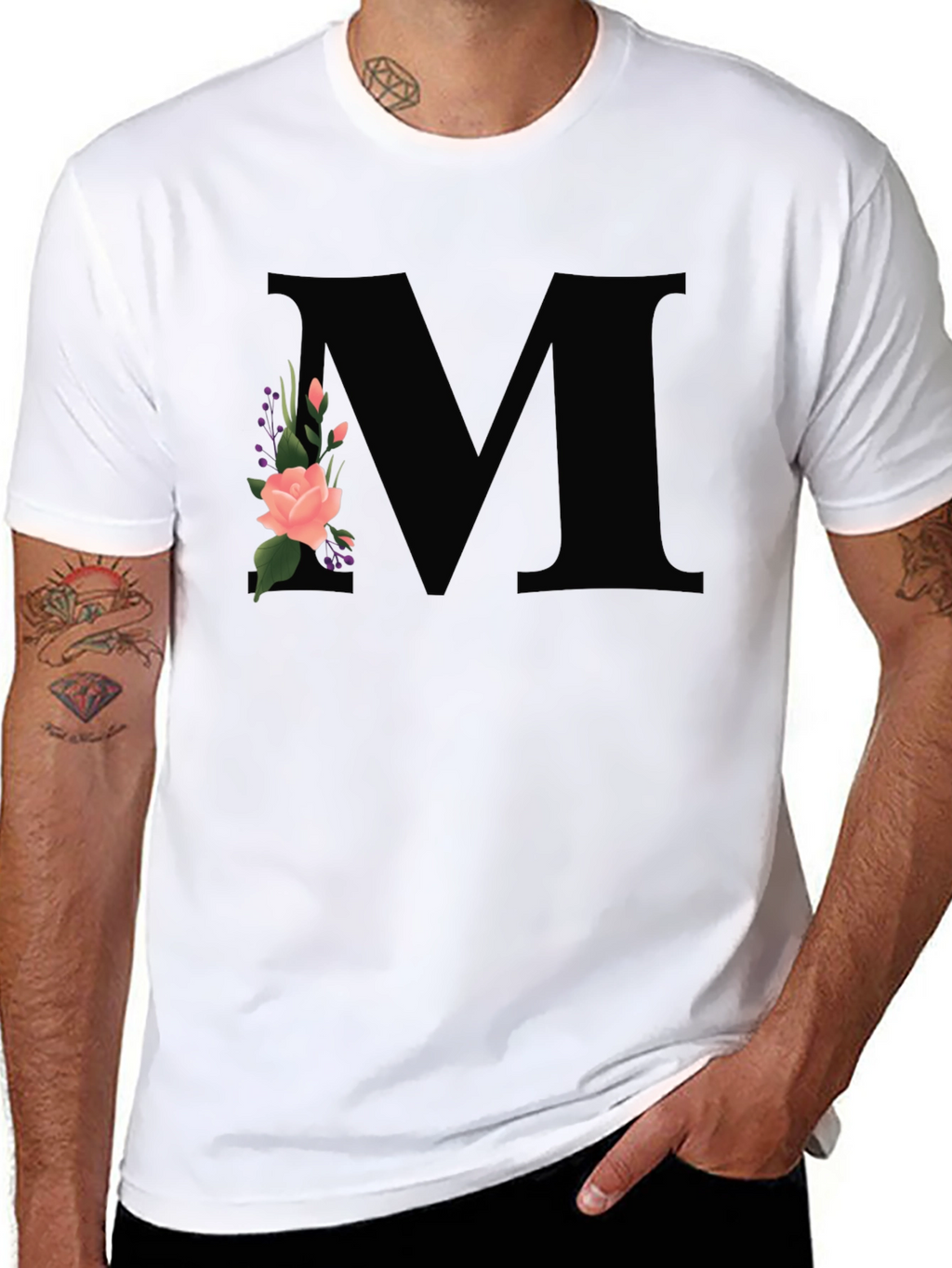 Floral Initial M Black T-Shirt