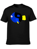 Cartoon Fish Graphic Black T-Shirt