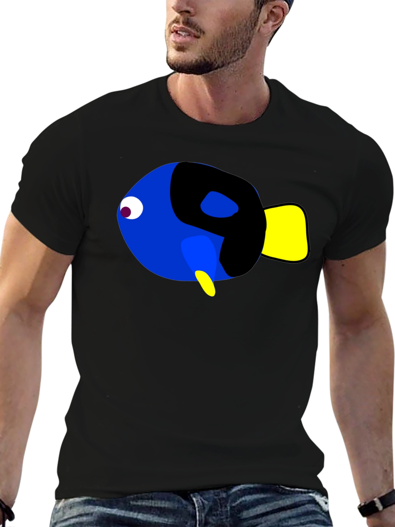 Cartoon Fish Graphic Black T-Shirt