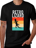 Retro Lizard Graphic Tee - Black Cotton T-Shirt