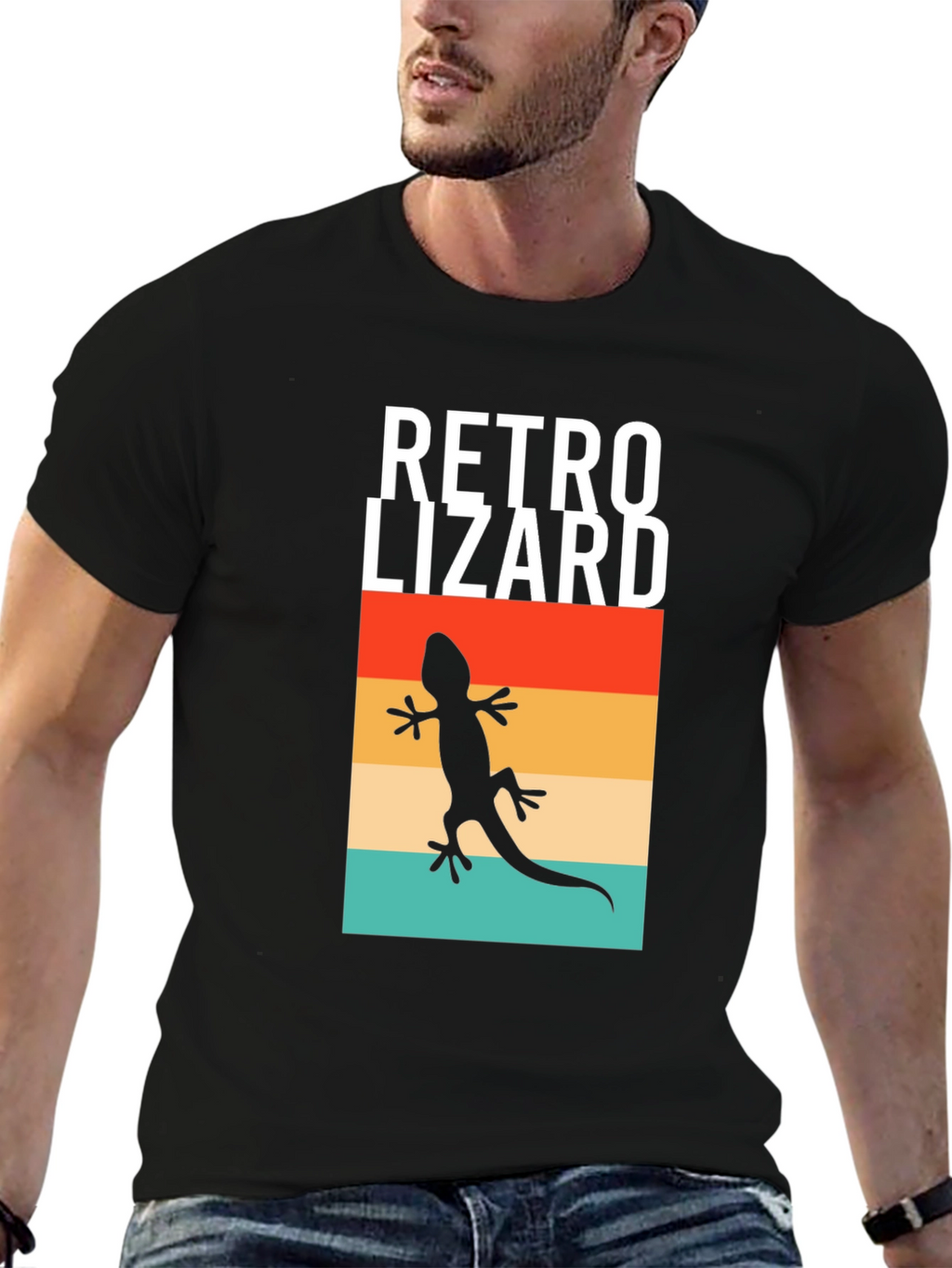 Retro Lizard Graphic Tee - Black Cotton T-Shirt
