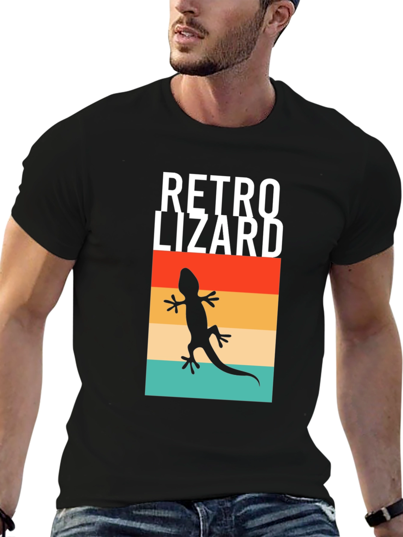 Retro Lizard Graphic Tee - Black Cotton T-Shirt