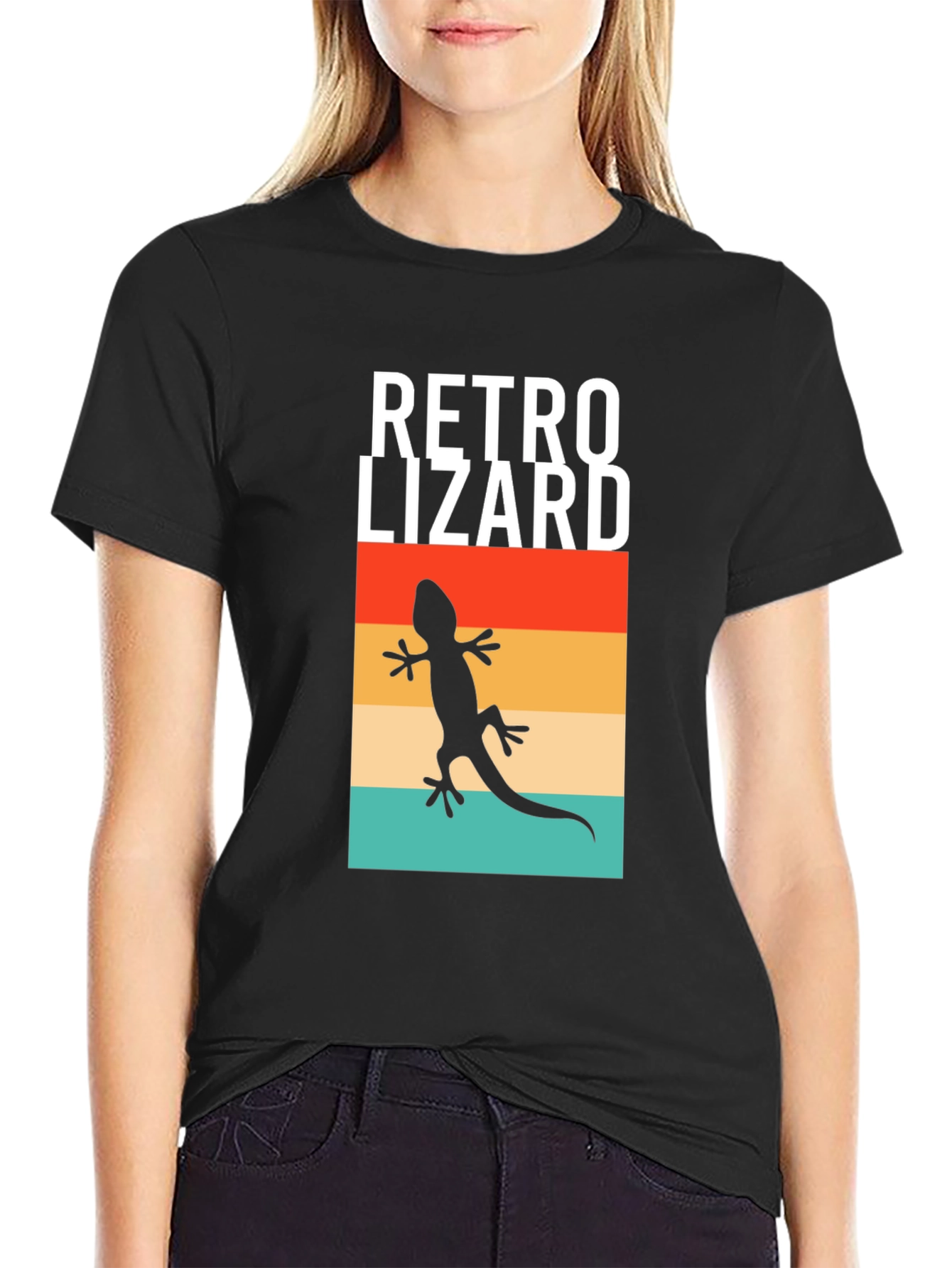Retro Lizard Graphic Tee - Black Cotton T-Shirt