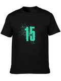 Mens Black T-Shirt with Number 15 Graphic