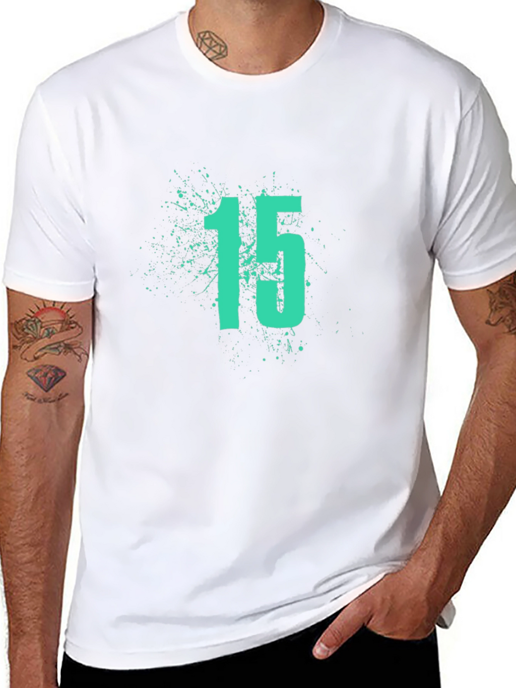 Mens Black T-Shirt with Number 15 Graphic