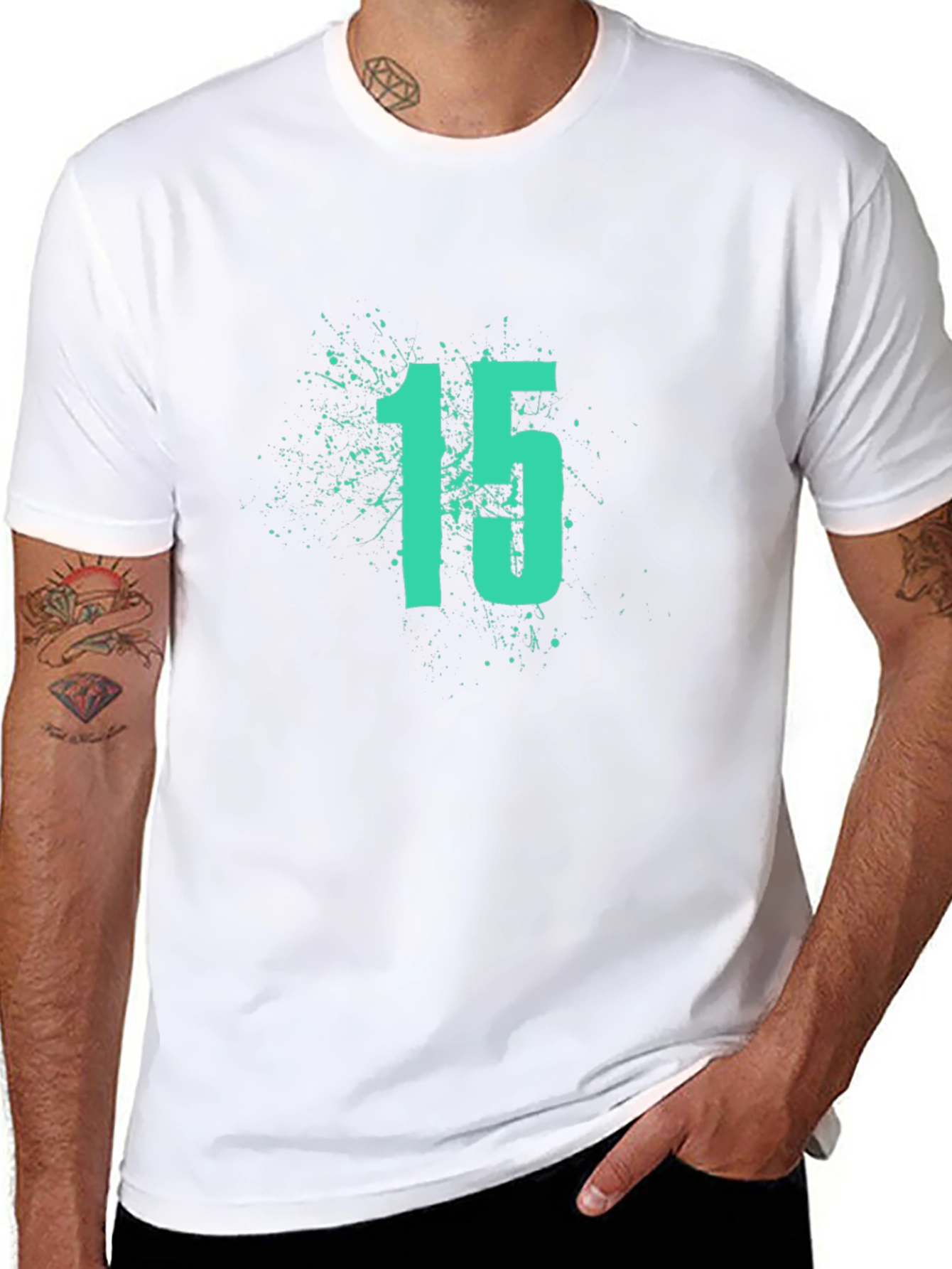 Mens Black T-Shirt with Number 15 Graphic