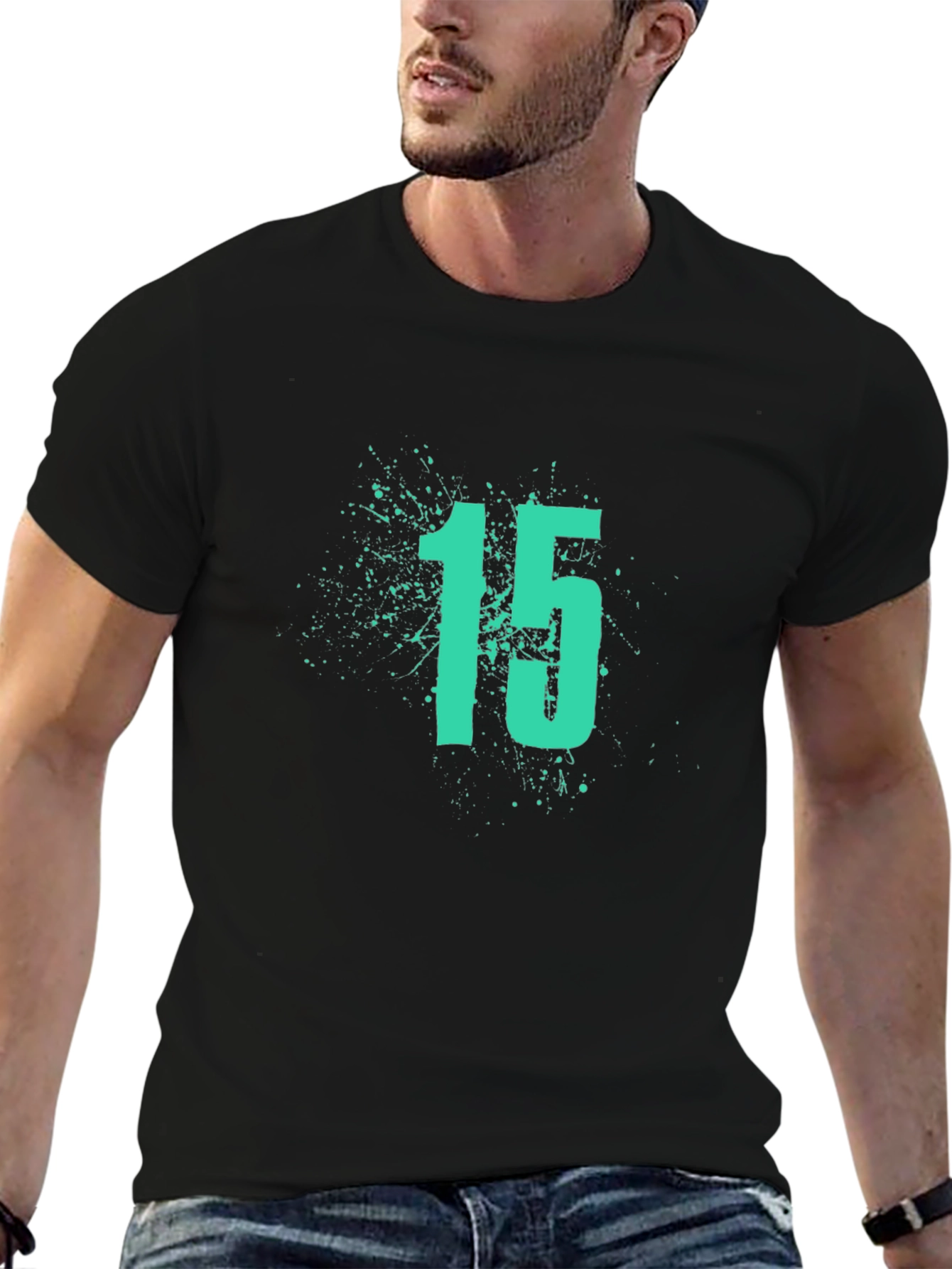 Mens Black T-Shirt with Number 15 Graphic