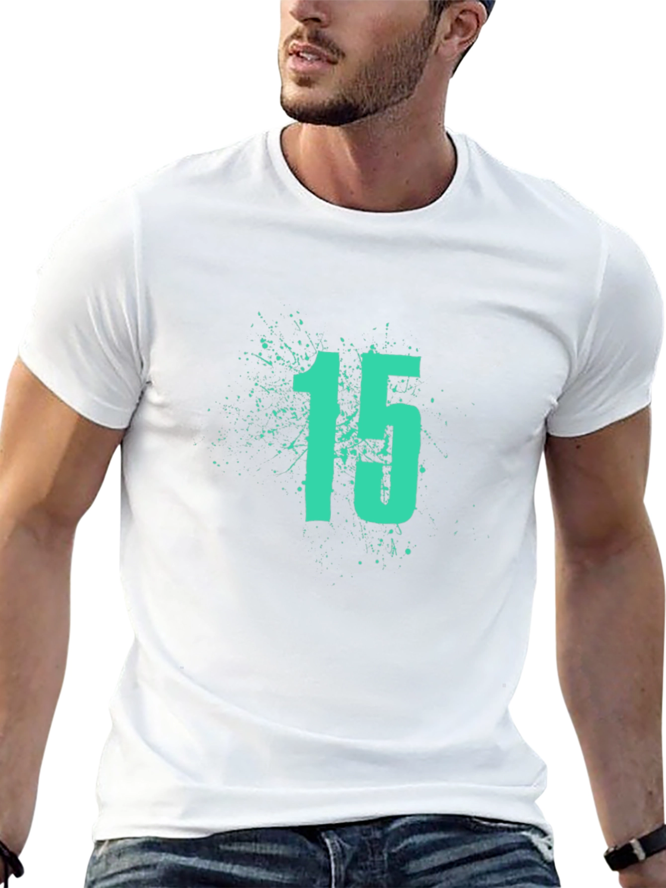 Mens Black T-Shirt with Number 15 Graphic