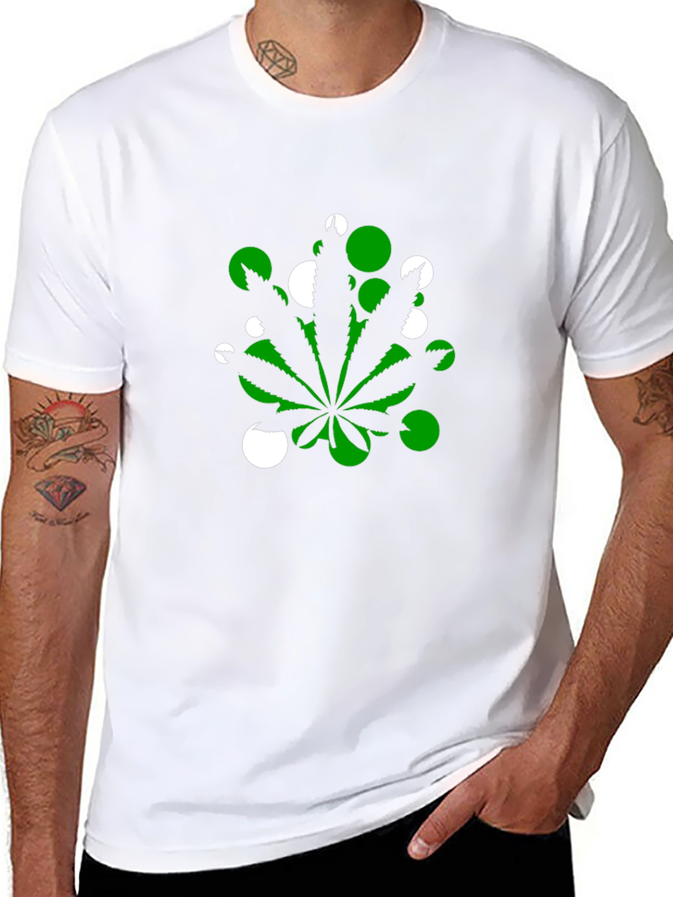 Marijuana Leaf T-Shirt - Green & White