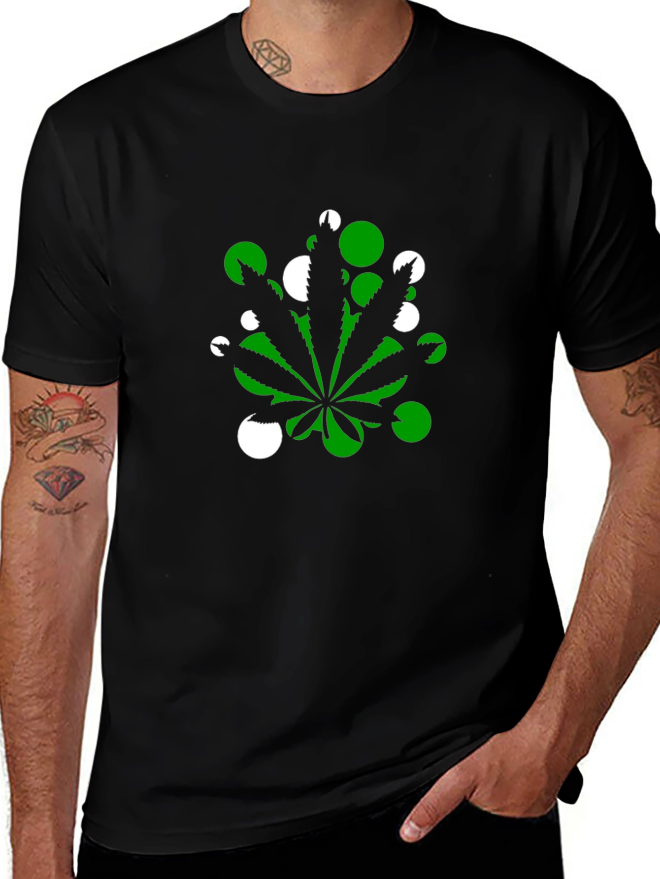 Marijuana Leaf T-Shirt - Green & White