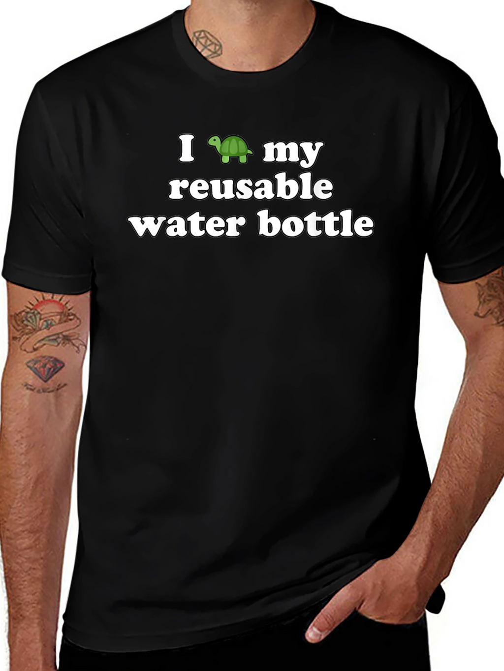 I Turtle My Reusable Water Bottle Black T-Shirt