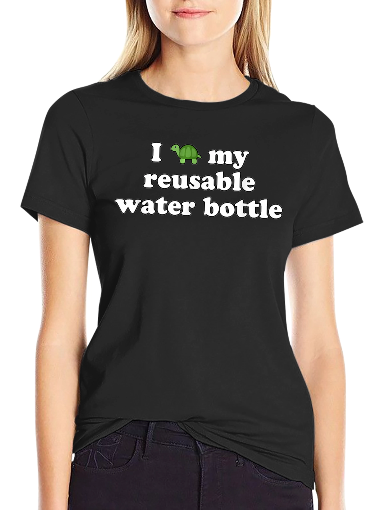 I Turtle My Reusable Water Bottle Black T-Shirt
