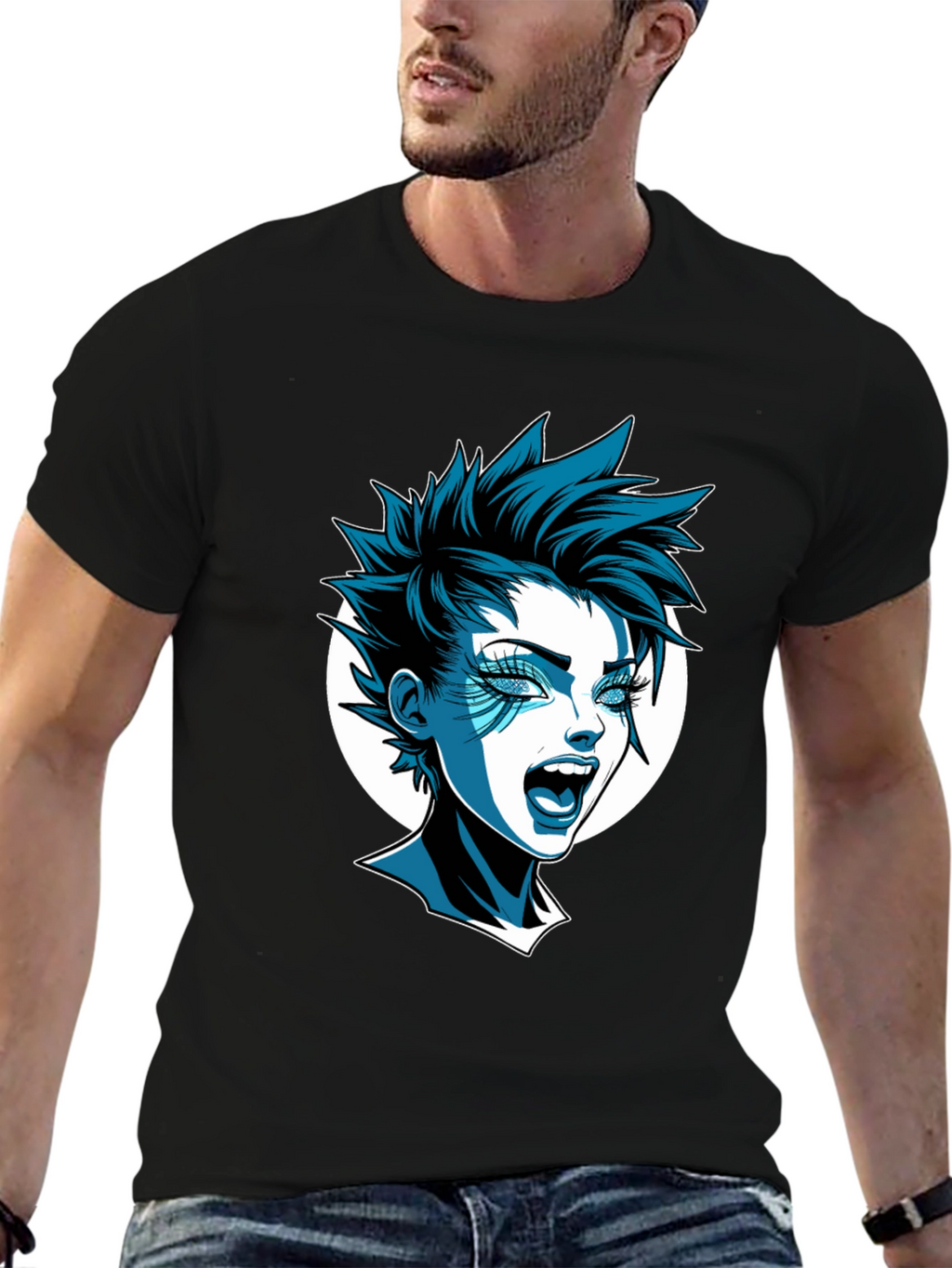 Edgy Cartoon Graphic Tee - Black