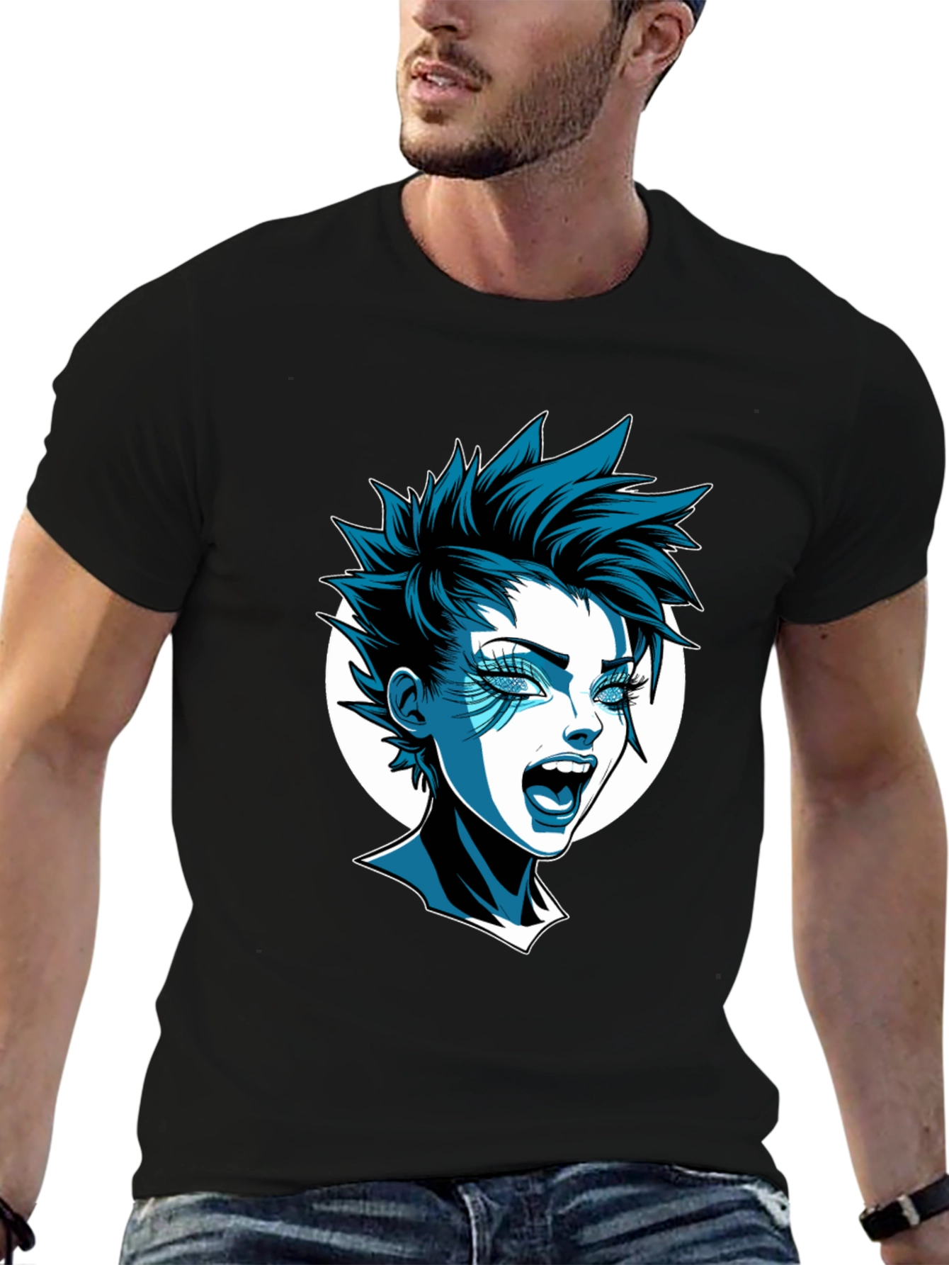 Edgy Cartoon Graphic Tee - Black