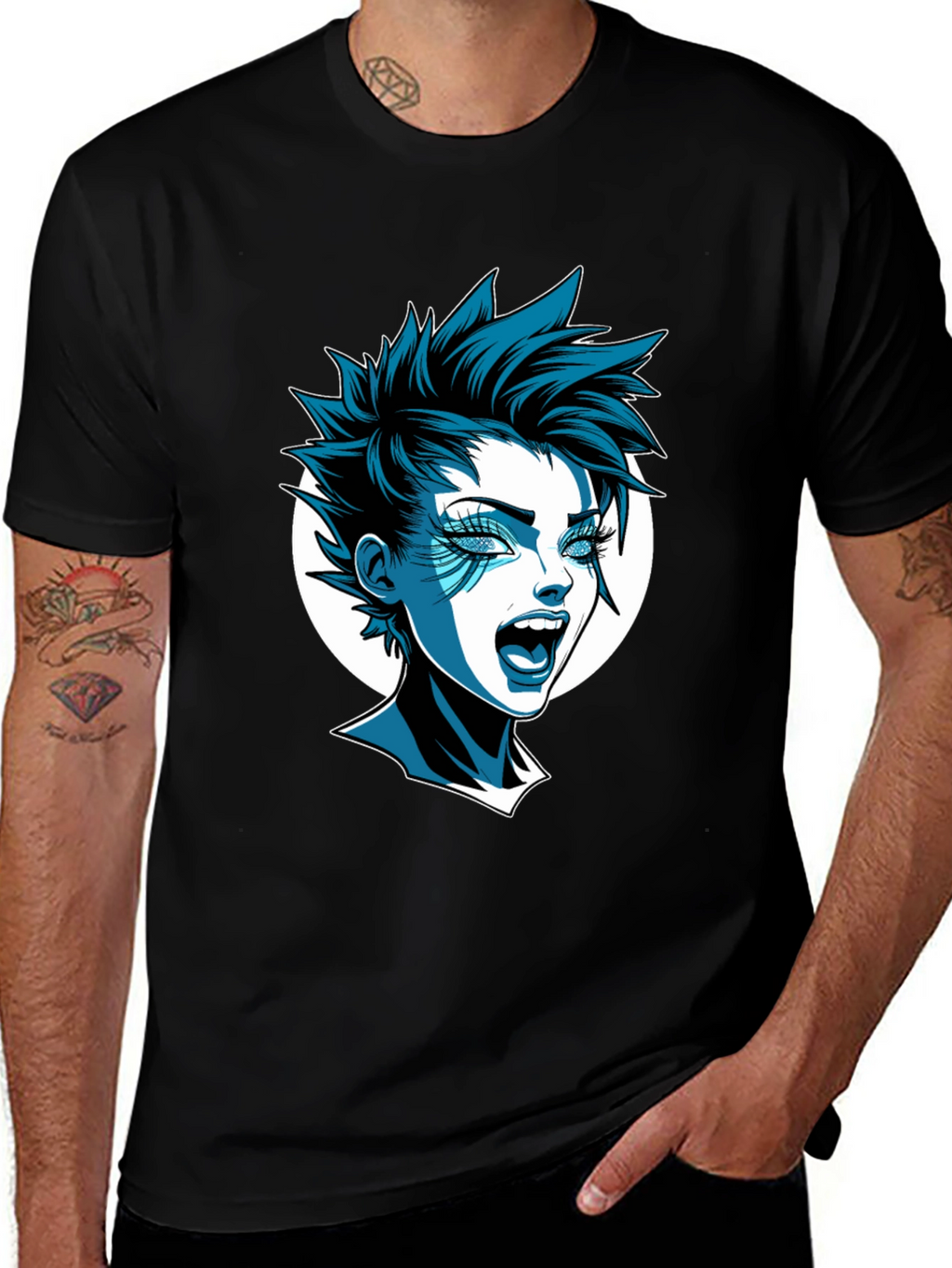 Edgy Cartoon Graphic Tee - Black