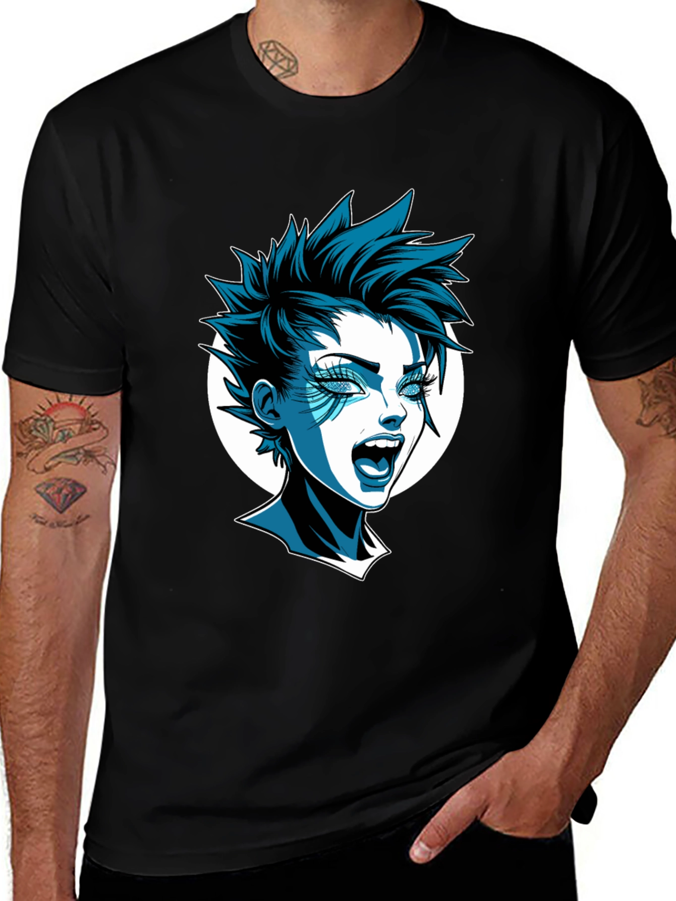 Edgy Cartoon Graphic Tee - Black