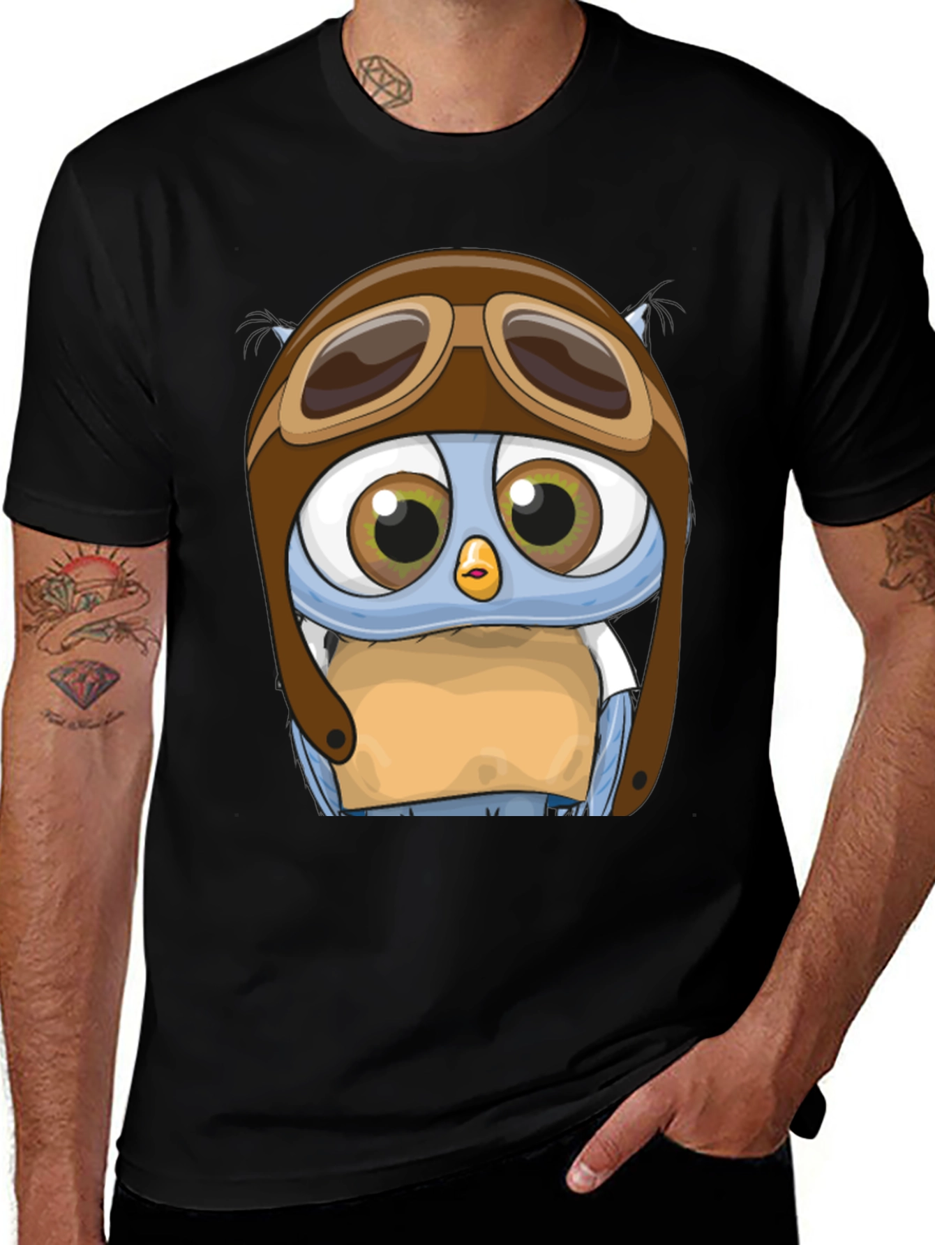 Pilot Owl T-Shirt - Cartoon Aviator Design