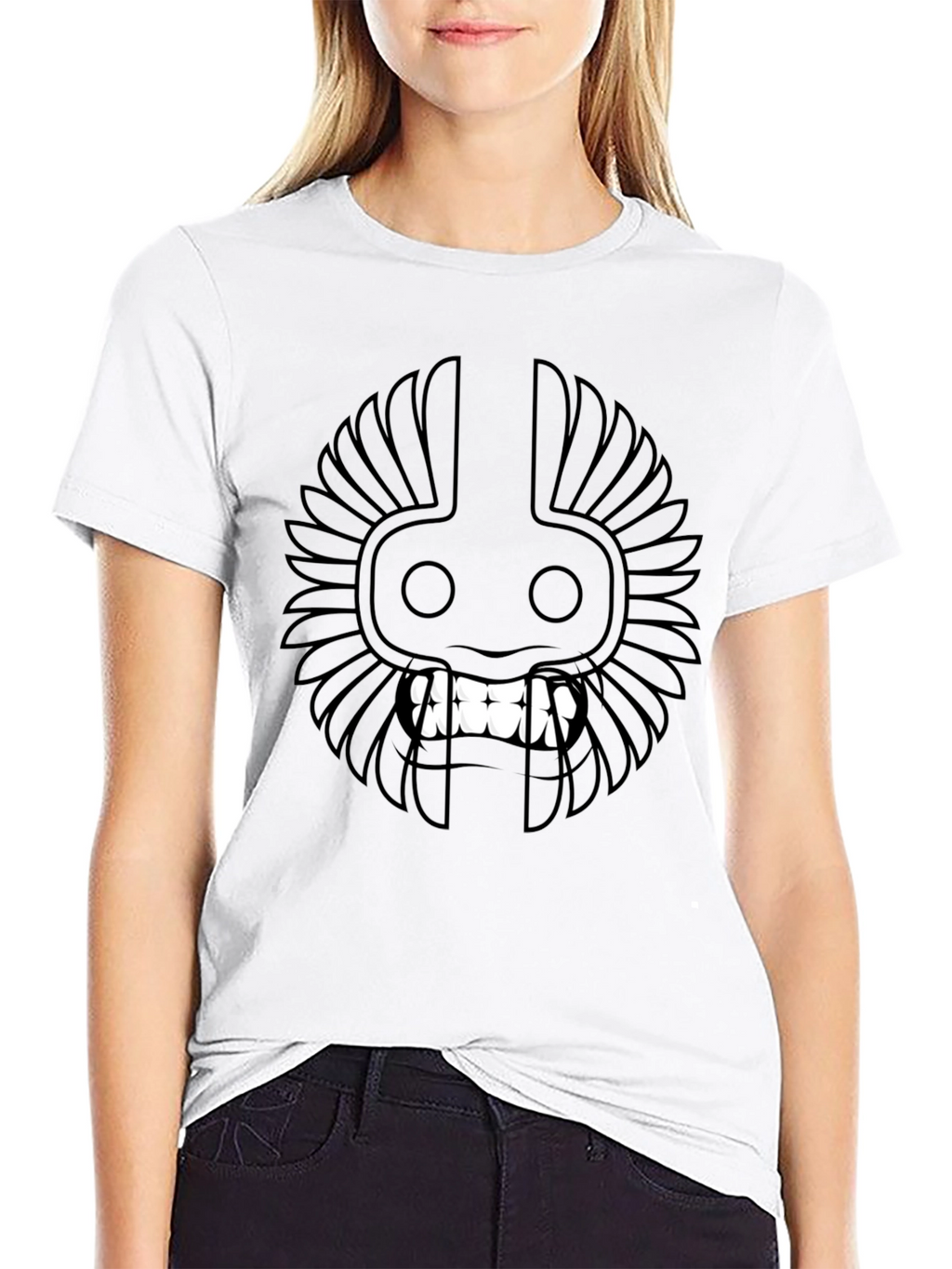 Black T-Shirt with Tribal Mask Design