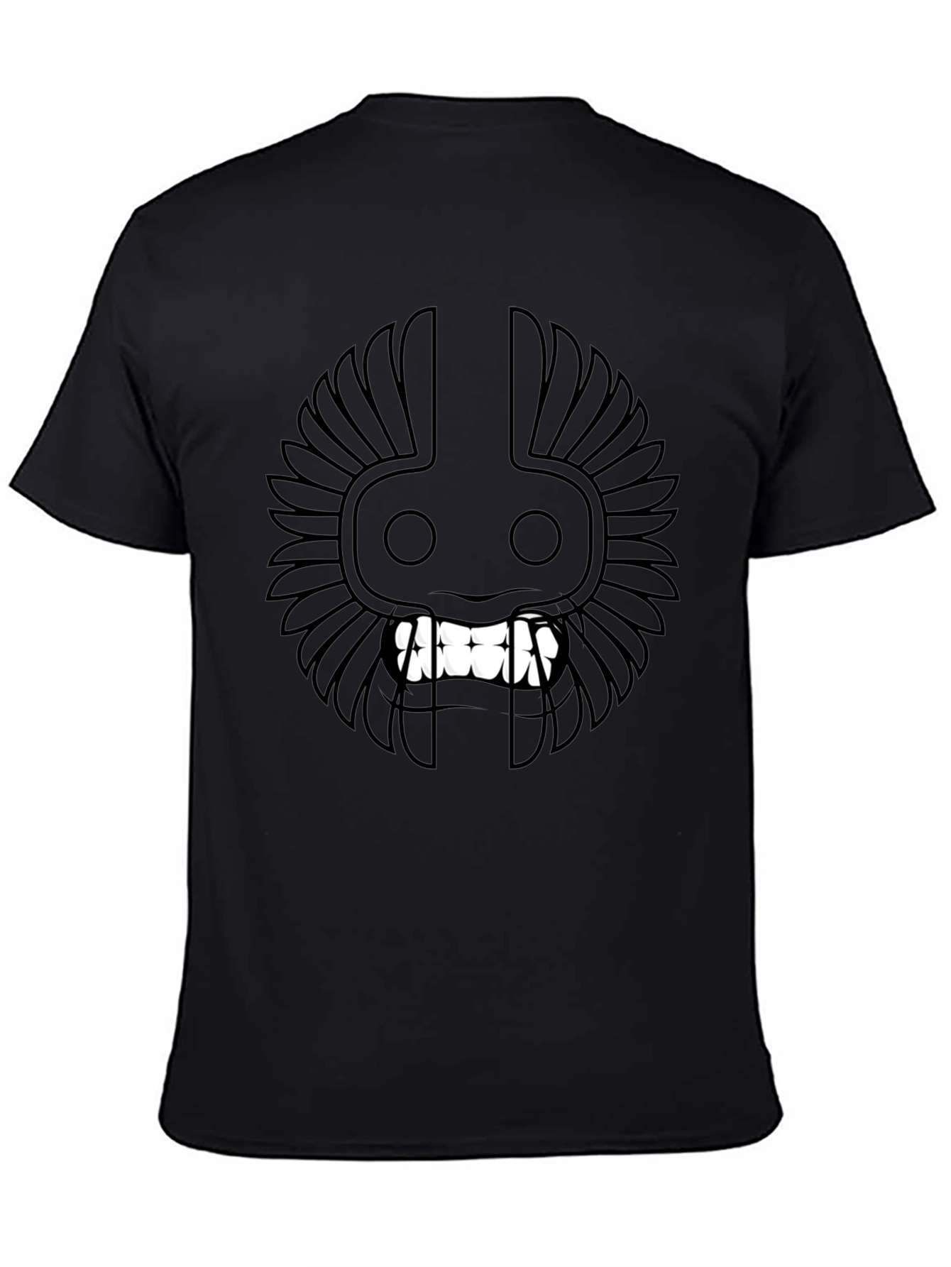 Black T-Shirt with Tribal Mask Design
