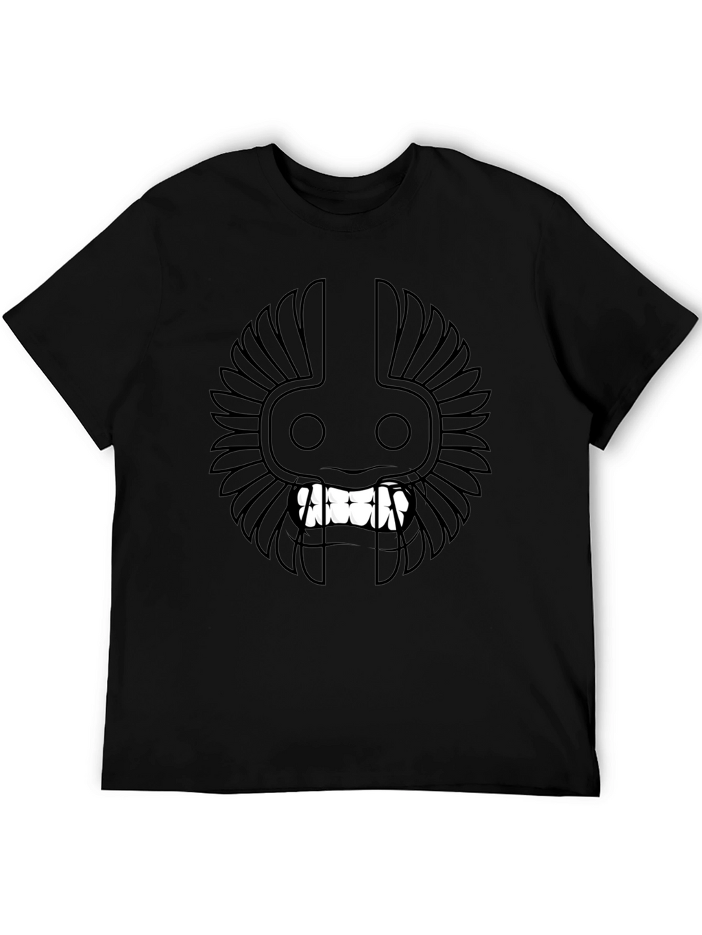 Black T-Shirt with Tribal Mask Design