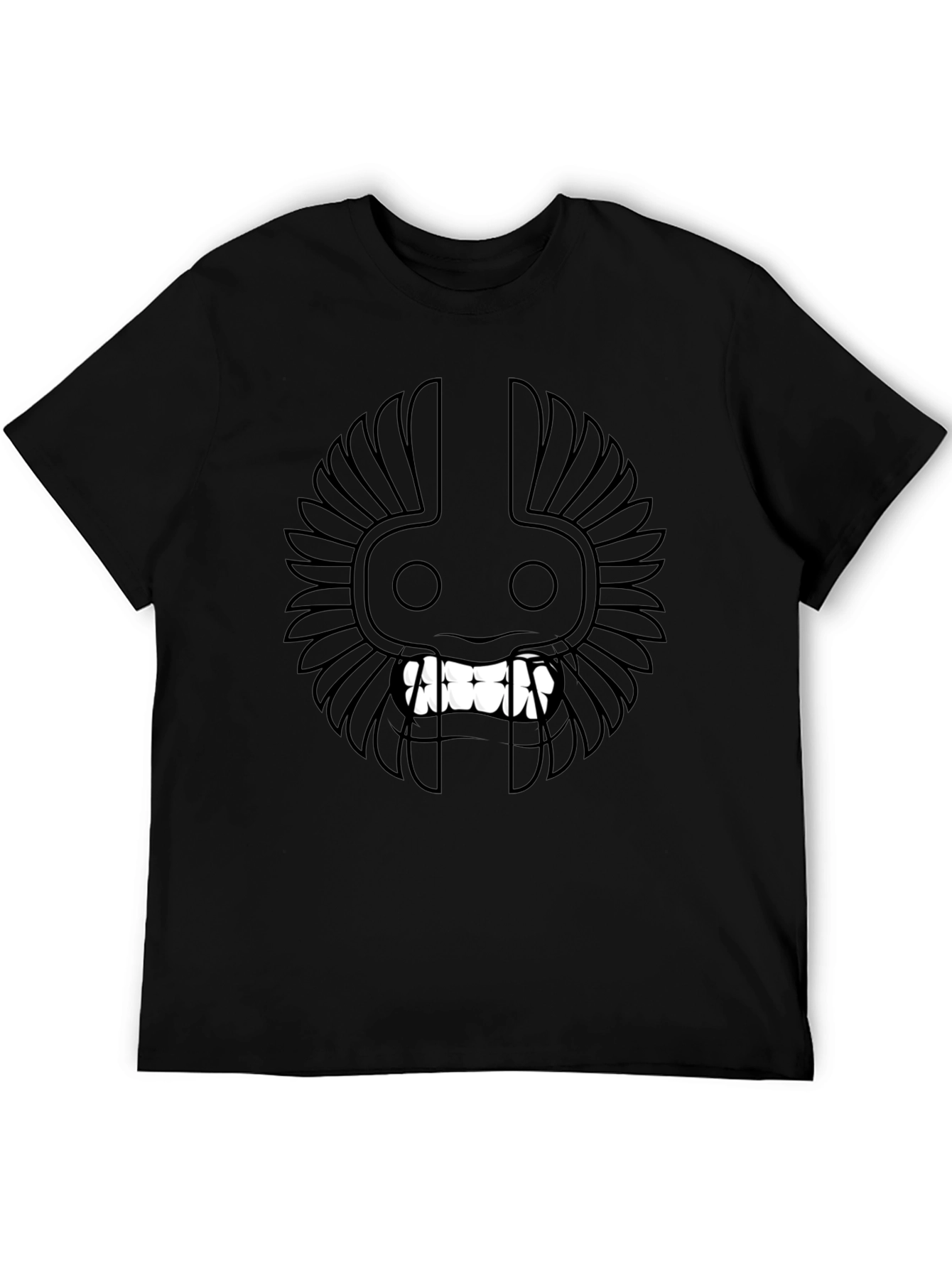 Black T-Shirt with Tribal Mask Design