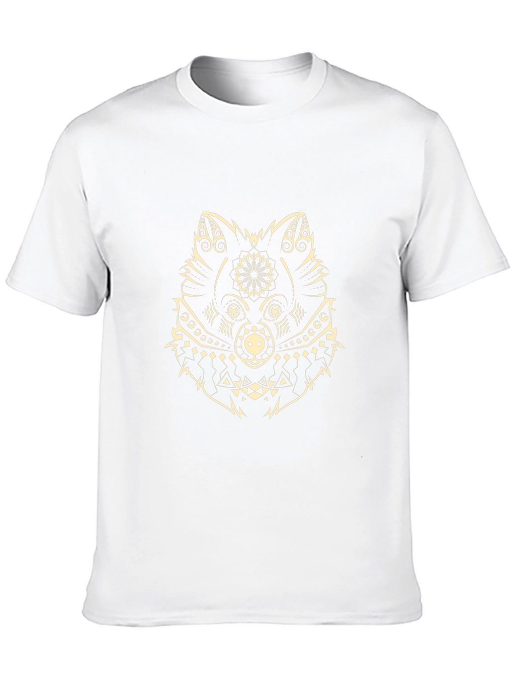 Black Tee with Geometric Wolf Design