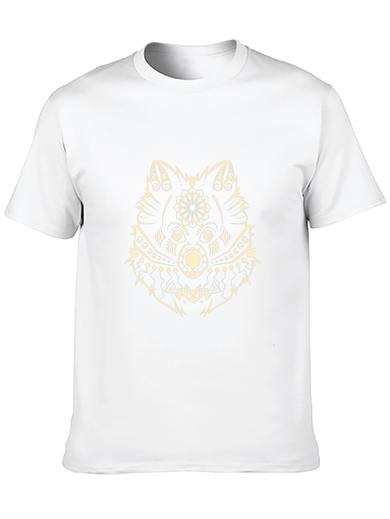 Black Tee with Geometric Wolf Design