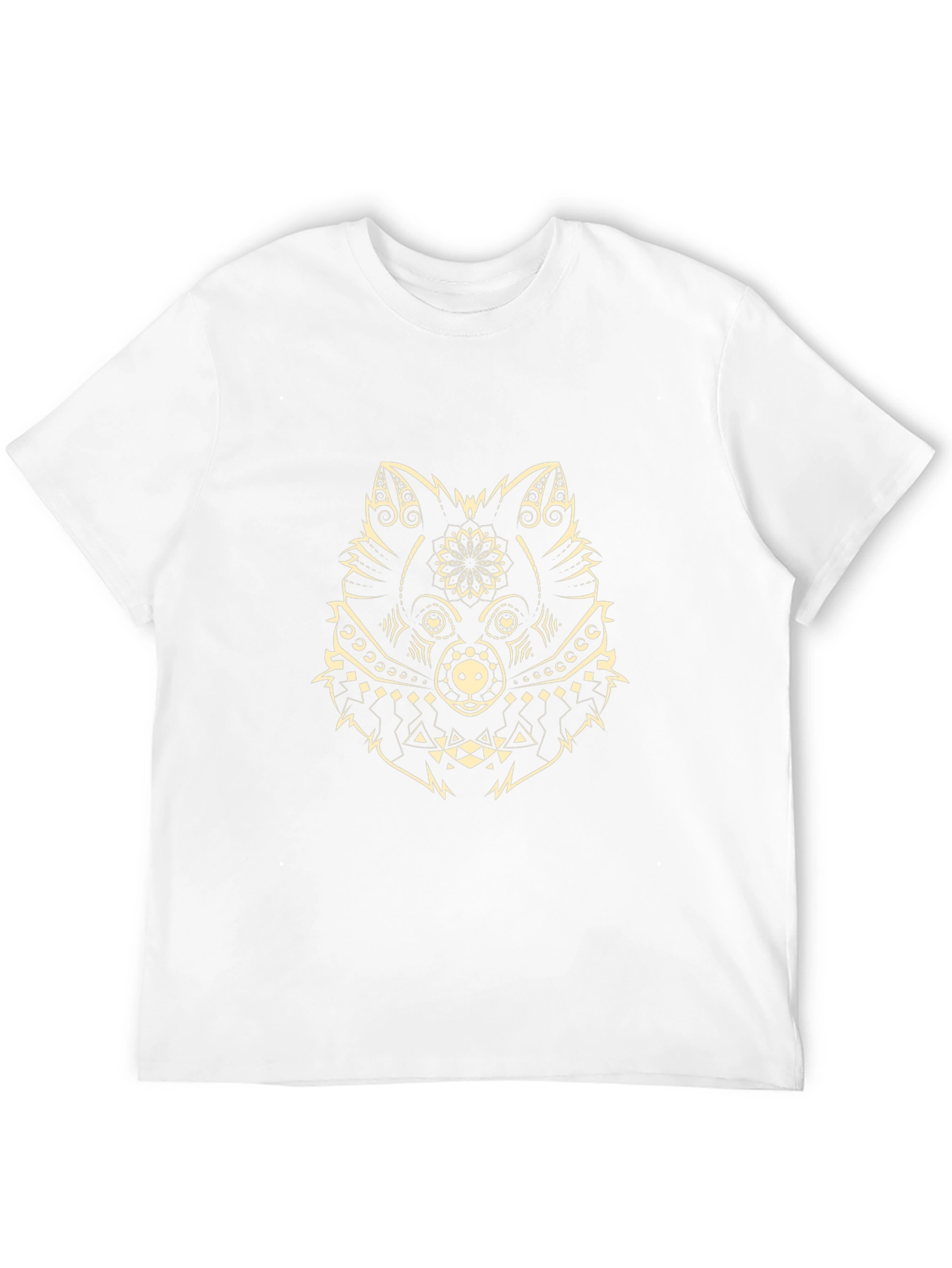 Black Tee with Geometric Wolf Design