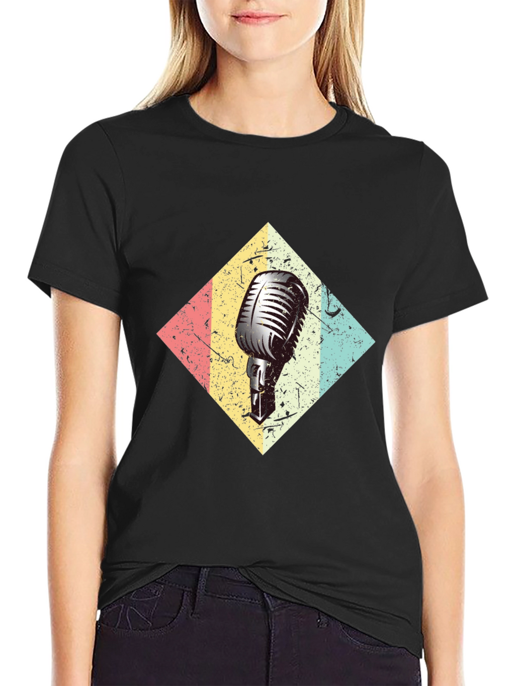 Retro Microphone Black T-Shirt