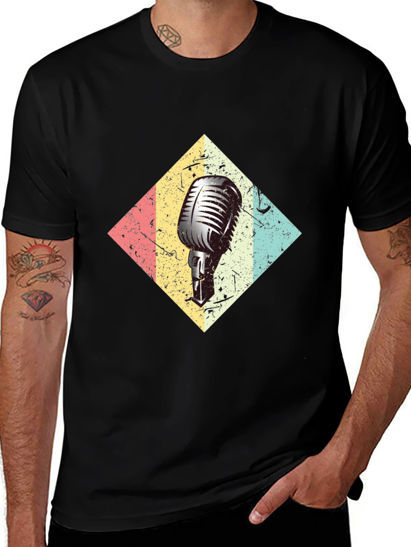 Retro Microphone Black T-Shirt