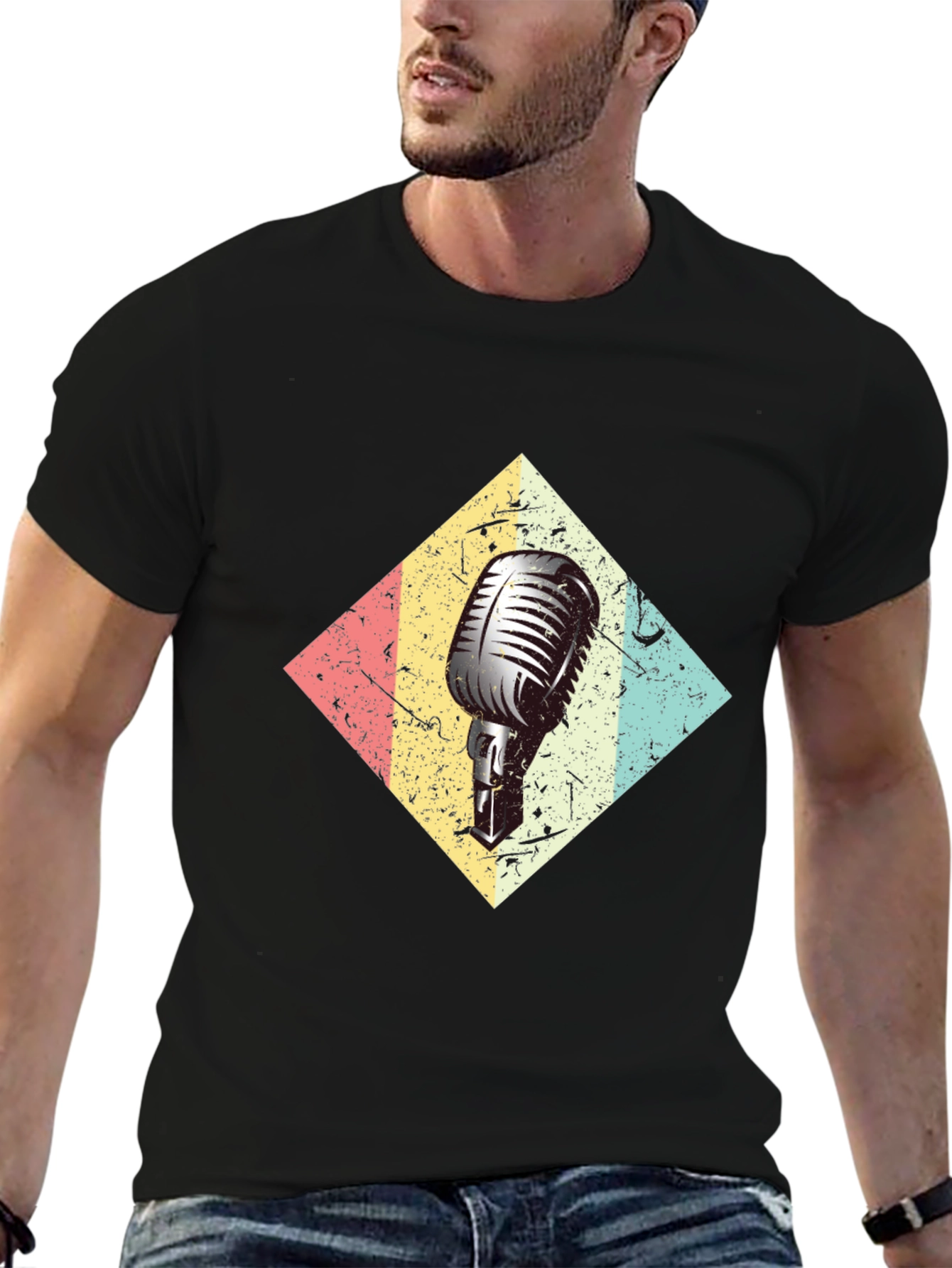 Retro Microphone Black T-Shirt