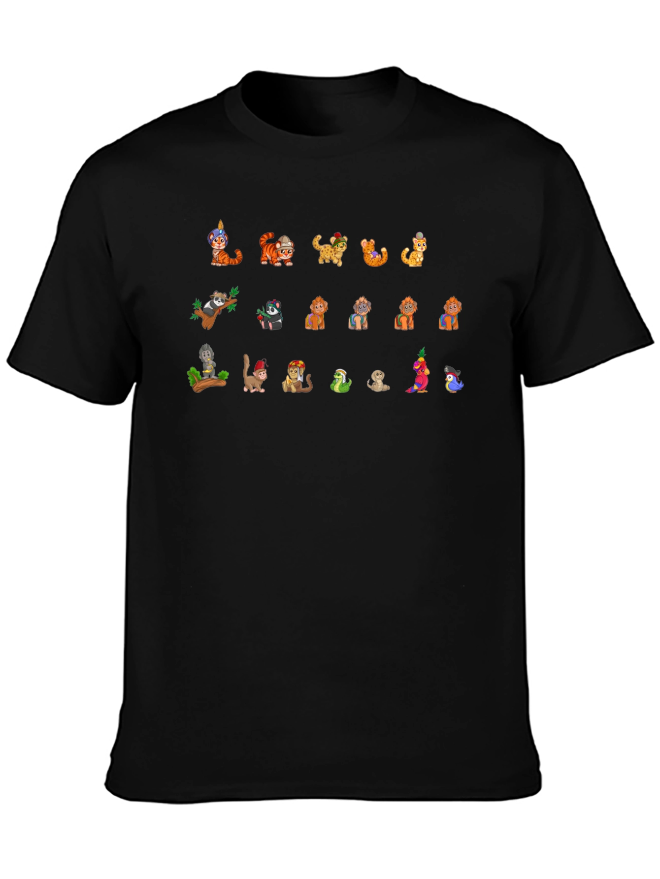 Cartoon Animal Print Black T-Shirt