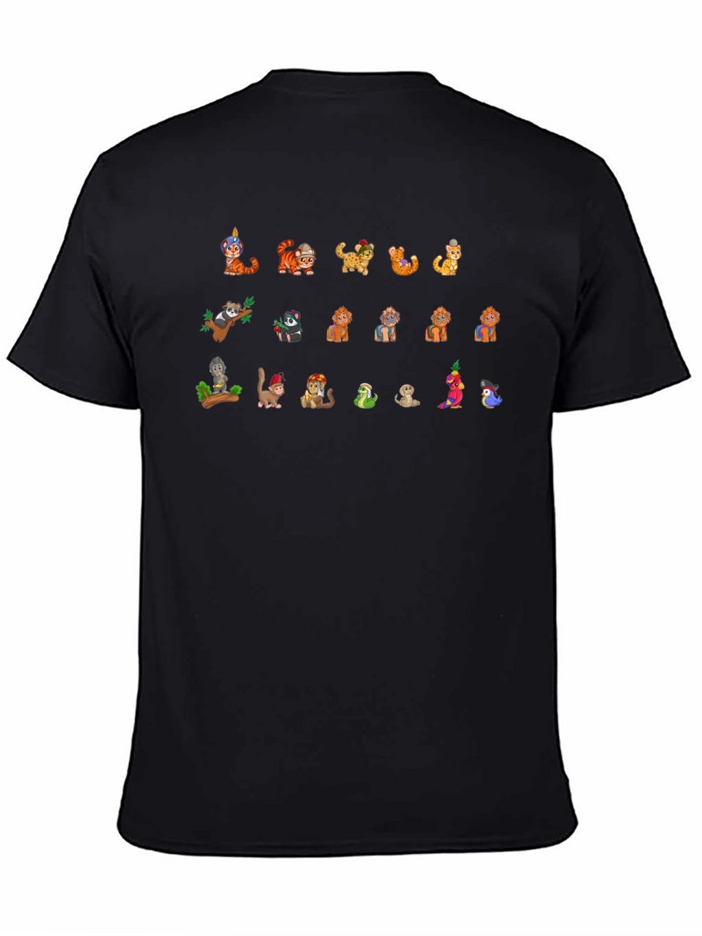 Cartoon Animal Print Black T-Shirt