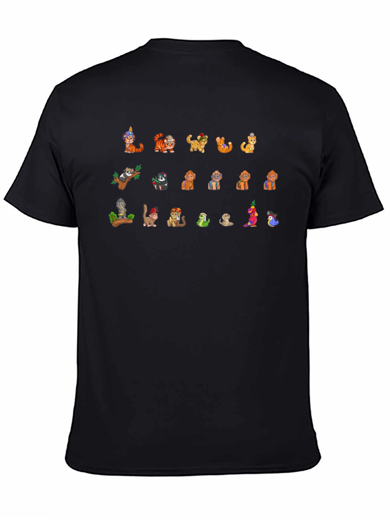 Cartoon Animal Print Black T-Shirt