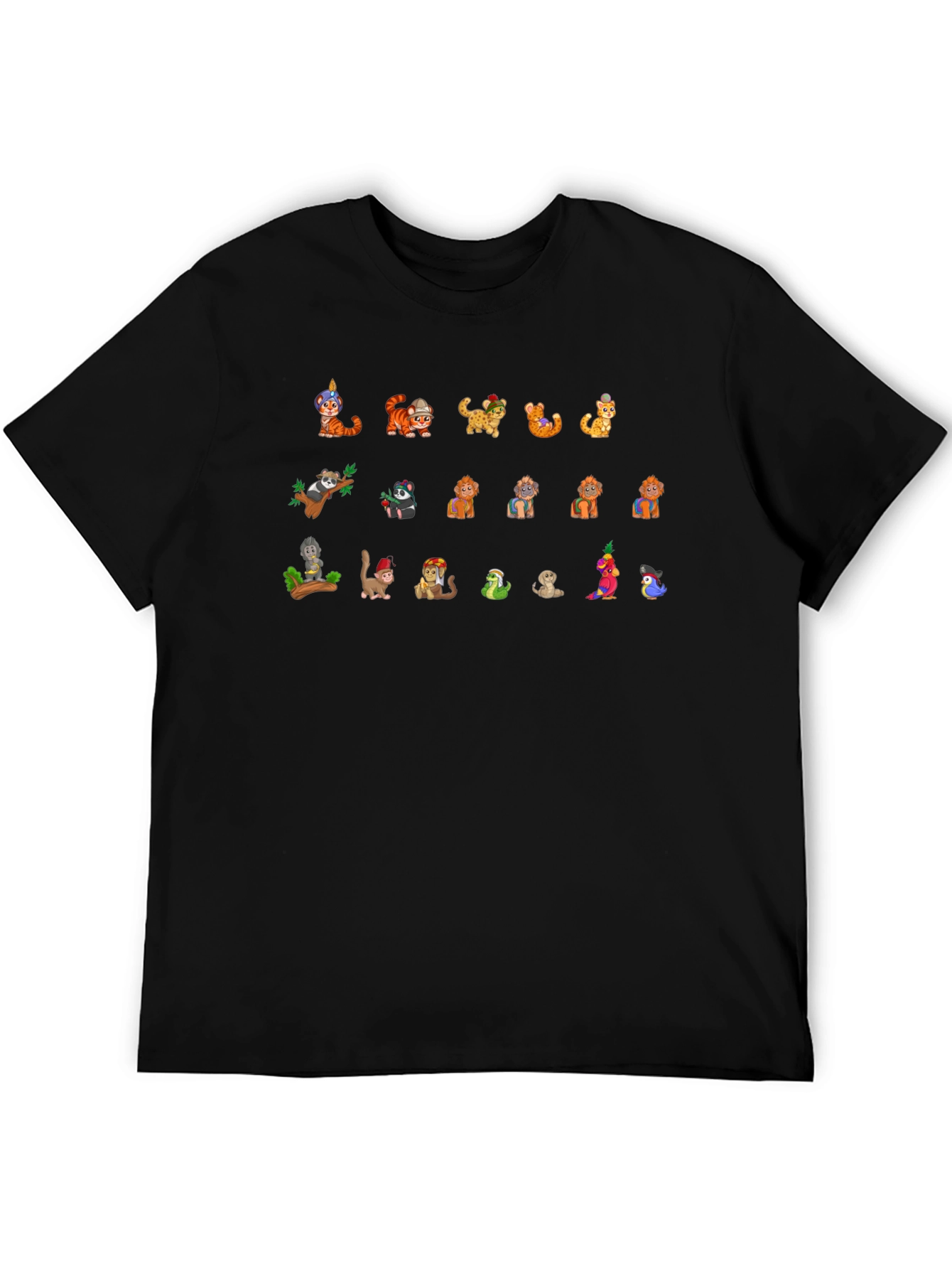 Cartoon Animal Print Black T-Shirt