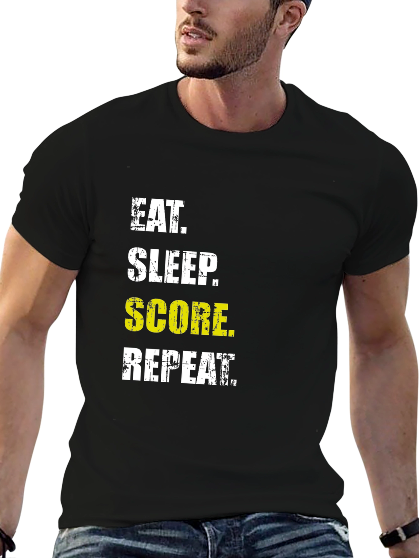 Eat Sleep Score Repeat Graphic Tee