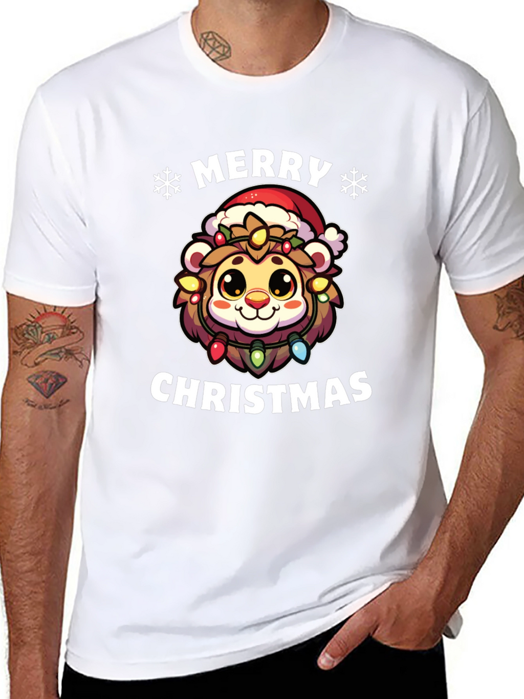 Merry Christmas Lion Graphic T-Shirt