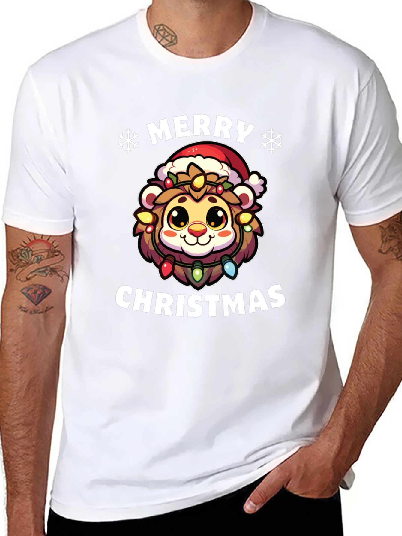 Merry Christmas Lion Graphic T-Shirt