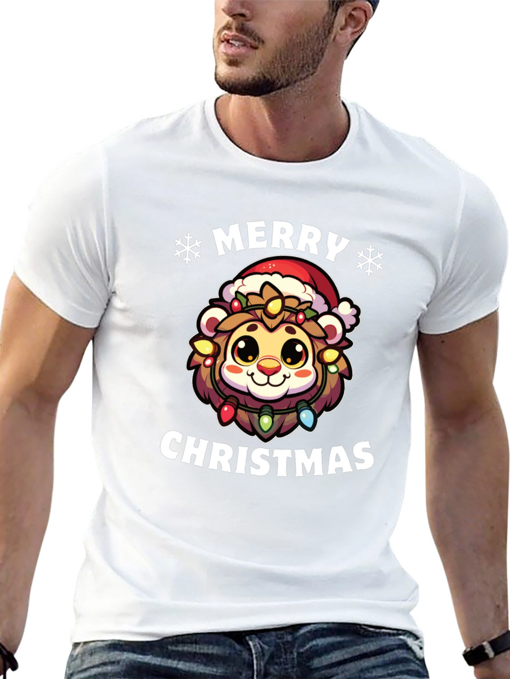 Merry Christmas Lion Graphic T-Shirt