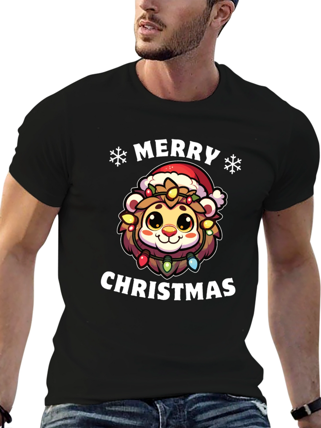 Merry Christmas Lion Graphic T-Shirt