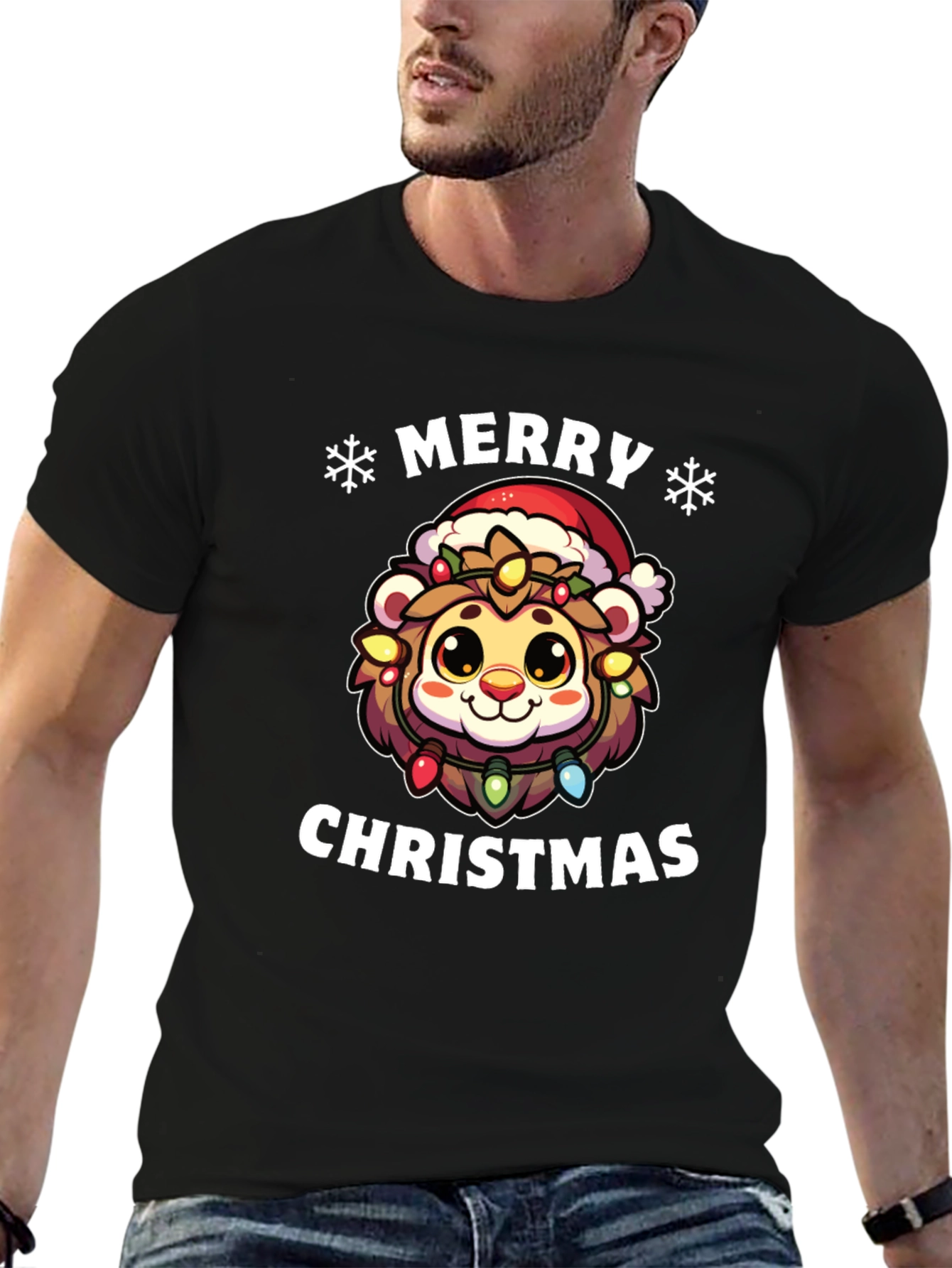 Merry Christmas Lion Graphic T-Shirt