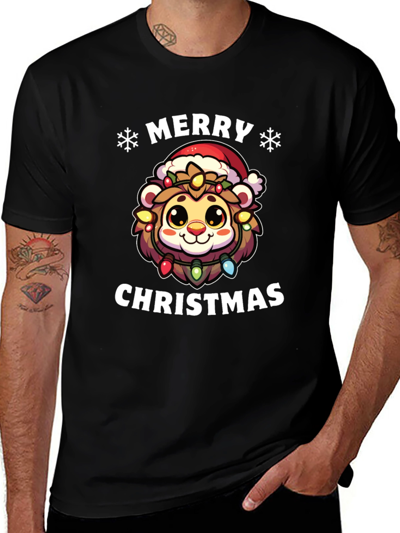 Merry Christmas Lion Graphic T-Shirt