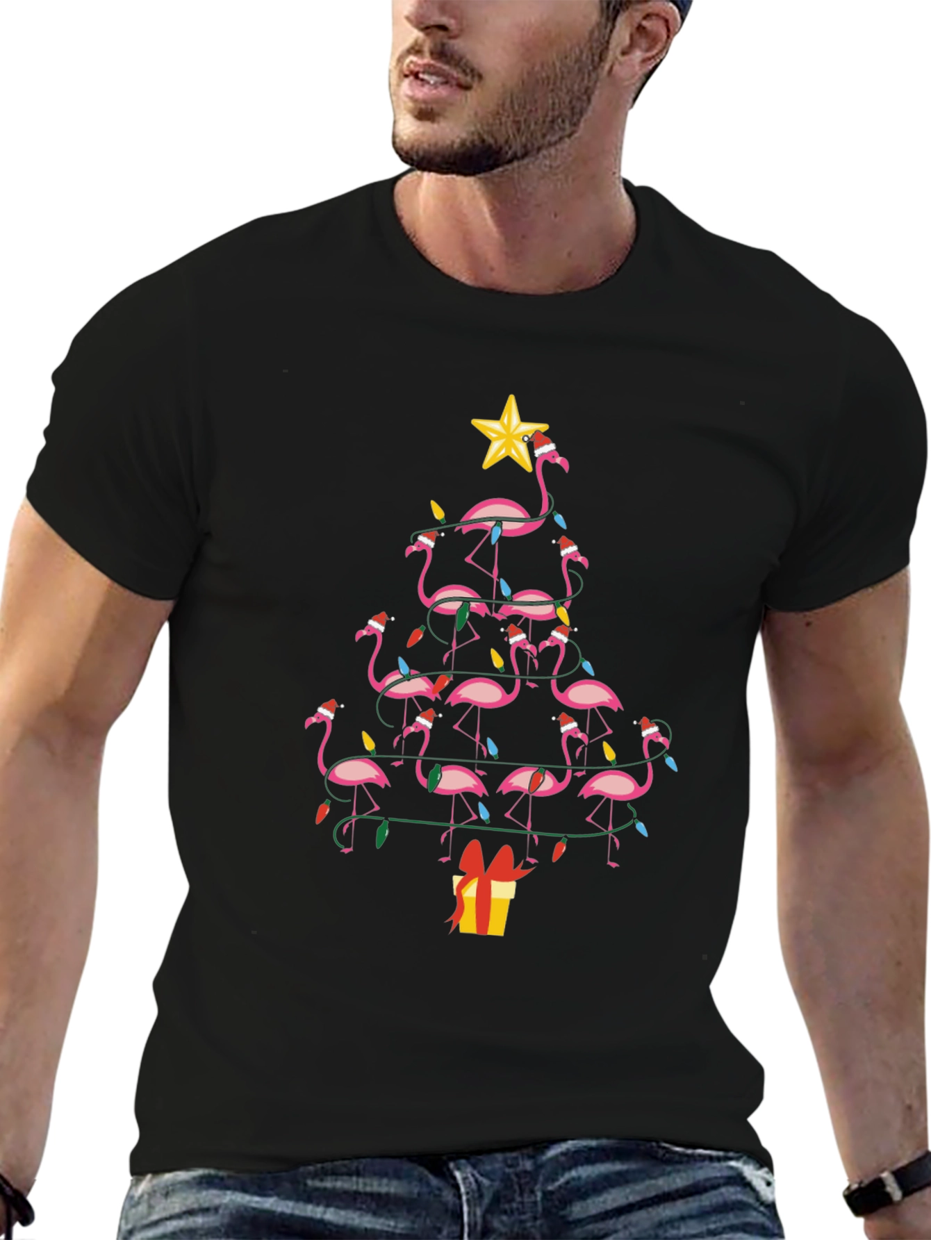 Festive Flamingo Christmas Tree T-Shirt